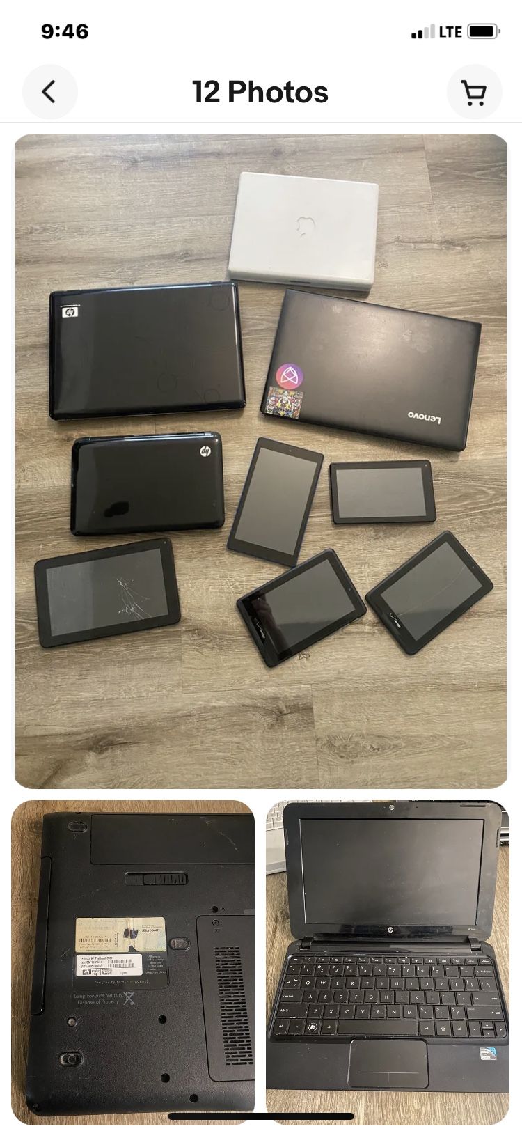 lot of laptops, tablets, Mini HP, iBook G4 for parts or repair