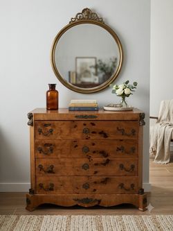 Vintage Empire Style Burl Wood 4-Drawer Dresser / Chest