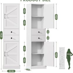 😀 Tall Bathroom Storage Cabinet with 2 Drawers, Farmhouse Narrow Storage Cabinet with 2 Doors and Adjustable Shelves, 67" Tall Cabinet for Bathroom, 