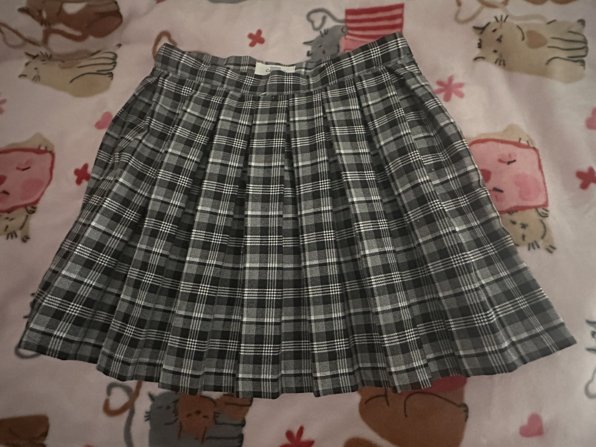 Grey Plaid Pleated Skirt