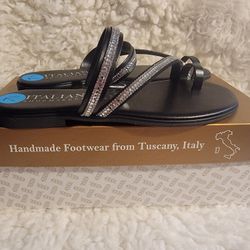 Brand New ITALIAN Shoemakers Lali Asymmetrical Strap Toe Ring Sandal with Rhinestone Details Size 7.5