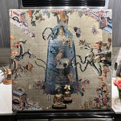 Vintage Unique Artsy Collage Folding Table 