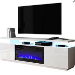 Tv Console With Working Fireplace & LED Lights