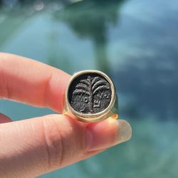 Solid 18k Gold Ring With Rare 2nd Century Kokhba Coin - Star Coin