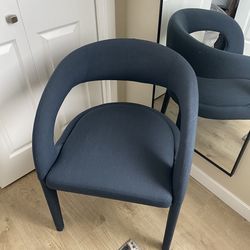 Anthropologie blue upholstered desk/dining chair.