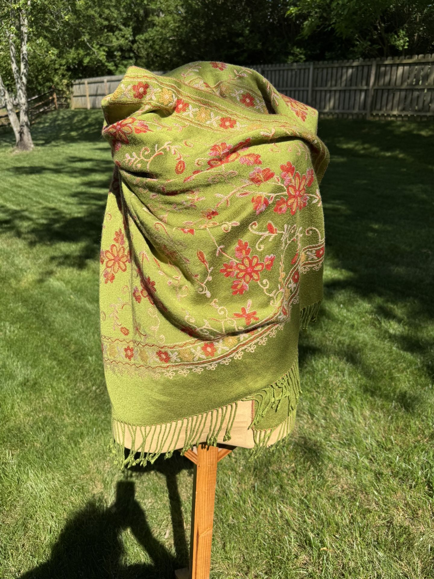 Green Floral Pashmina Shawl