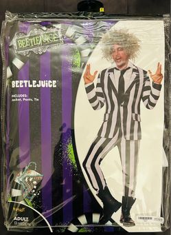 Adult Beetlejuice Striped Suit Costume (MEDIUM) Halloween Officially Licensed Tim Burton BRAND NEW, Horror