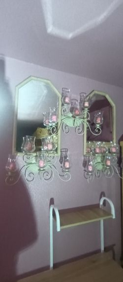 Beautiful Wall Sconces With Mirror And Glass Candle Vase