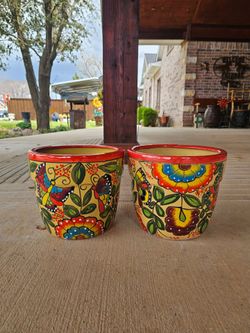 Talavera Butterfly Clay Pots, Planters,Plants, Pottery $35 cada uno.