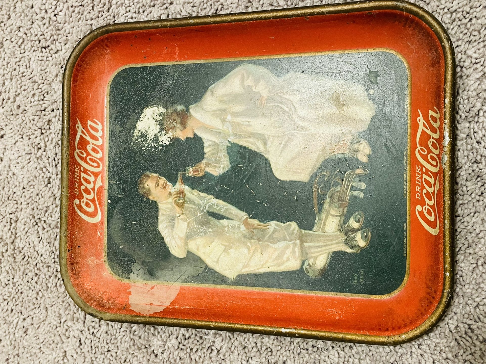 1926 ORIGINAL Coca Cola "Golfing/Sports Couple" Serving Tray Golf VG COKE