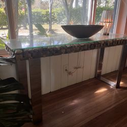 Chrome And Driftwood Console table