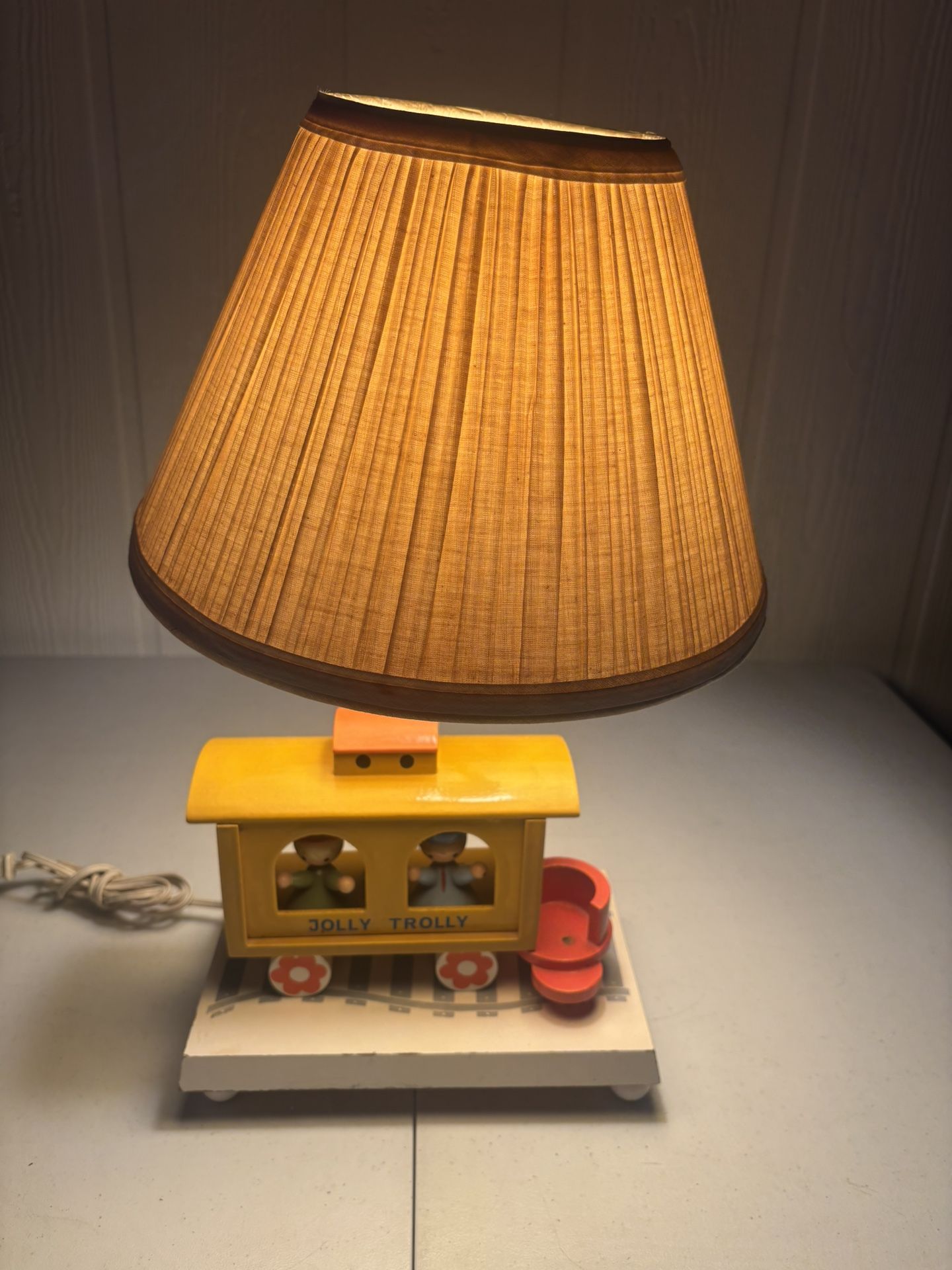 Vintage Jolly Trolly Wooden Nursery Lamp & Shade