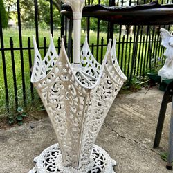 Vintage Antique White Cast Iron Umbrella Stand with Dog 