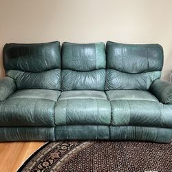 Green Leather La-Z-Boy Sofa Recliner