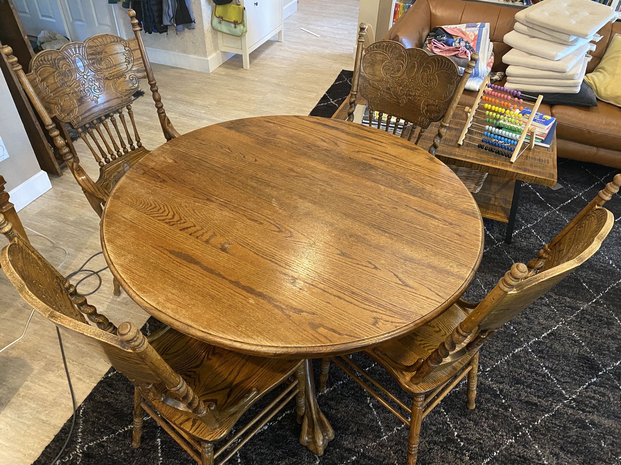Solid Oak Dining Table And Four Chairs