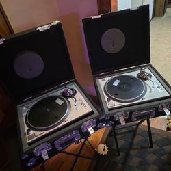 Pair of Technics 1200MK2 DJ Turntables w/ Odyssey Road Cases