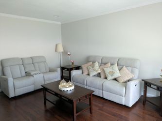 Light Gray Fabric Recliner Sofa Set