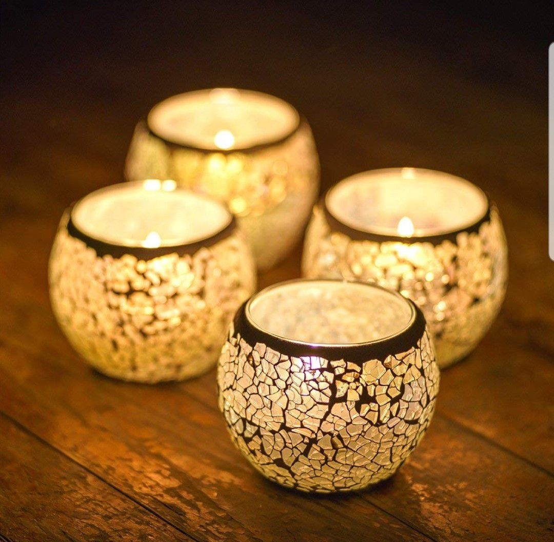 Mosaic Candle Holders Handmade Glass Tea Light Votive set of 4 by JABORN