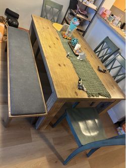 Dining table with 4 chairs and a bench