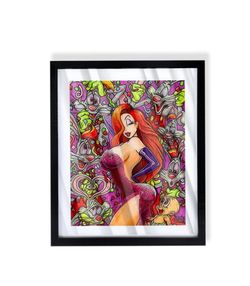jessica rabbit art piece on black frame