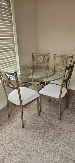 Round Glass Top Dining Table with 4 Chairs
