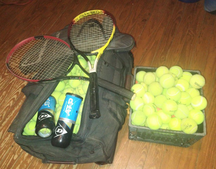 Tennis Balls and Two Rackets