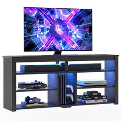 Bestier LED Tall TV Stand, Entertainment Center for 55/60/65 Inch, Gaming Console With Storage for PS4, Adjustable Shelf Modern High Cabinet for Livin