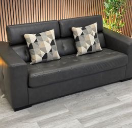 Dark Gray Leather Sleeper Loveseat
