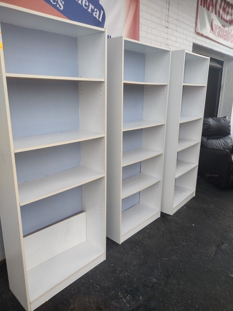 3 White Bookshelves 