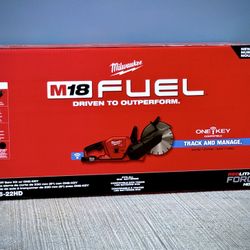 Brand new Milwaukee M18 FUEL ONE-KEY 18V Lithium-Ion Brushless Cordless 9 in. Cut Off Saw Kit W/(2) 12.0Ah Batteries & Rapid Charger