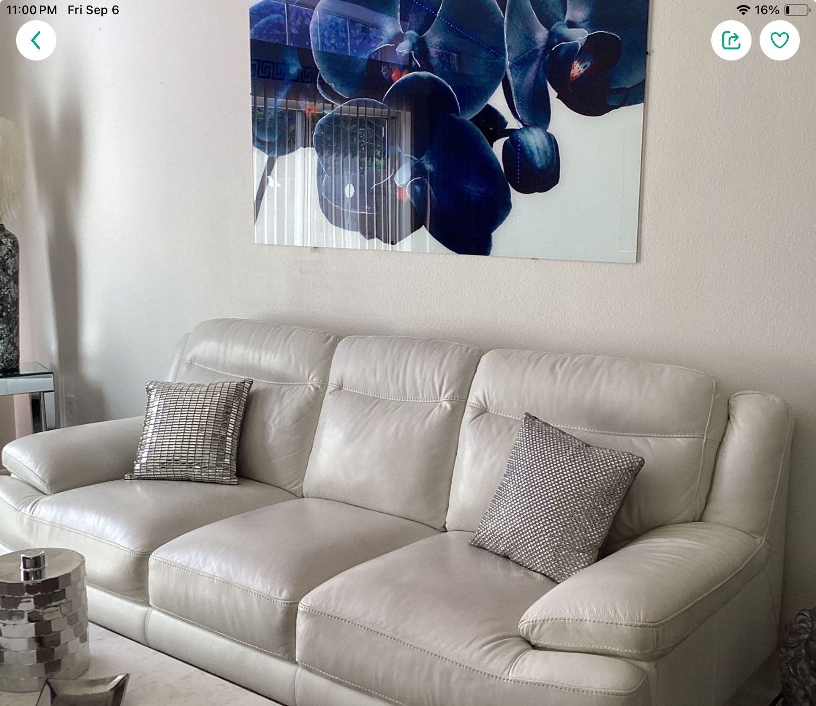 Genuine, Leather White Couch