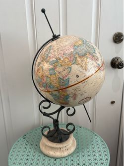 Replogle Vintage 12” World Classic Series Globe w/Decorative Metal on Stone Base