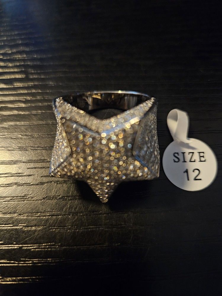 Mens Silver Hip Hop Ring Moissanite 