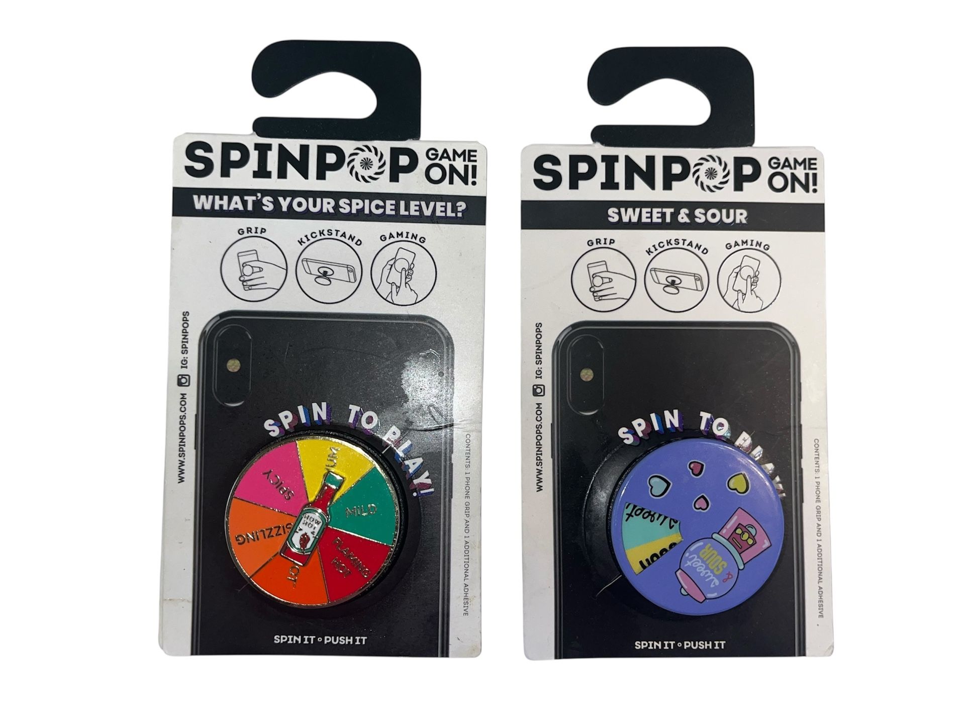 SpinPop Game On! What’s Your Spice Level & Sweet & Sour 2 Pop Phone Holders Game