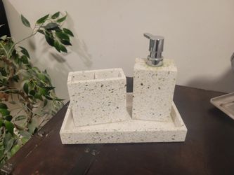 Stone Soap Dish, Toothbrush Holder & Soap Dispenser 