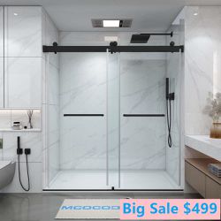 60 in. W x 76 in. H Double Sliding Semi-Frameless Shower Door with Smooth Sliding and 3/8 in. Glass