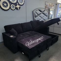 ✅️✅️Black   Color Convertible Sectional W/ Cup Holder & W/ USB Port✅️✅️