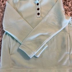J Crew Women’s NEW Medium Quarter Button Neck Fleece Pullover Mint green  Top 