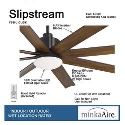 MinkaAire Slipstream 65" 8 Blade Indoor / Outdoor LED Ceiling Fan with Remote Included