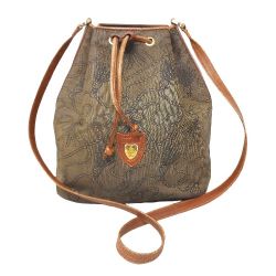 Mark Cross Women's Bucket Bag Vintage 80s Drawstring Rope Canvas Brown Leather Crossbody
