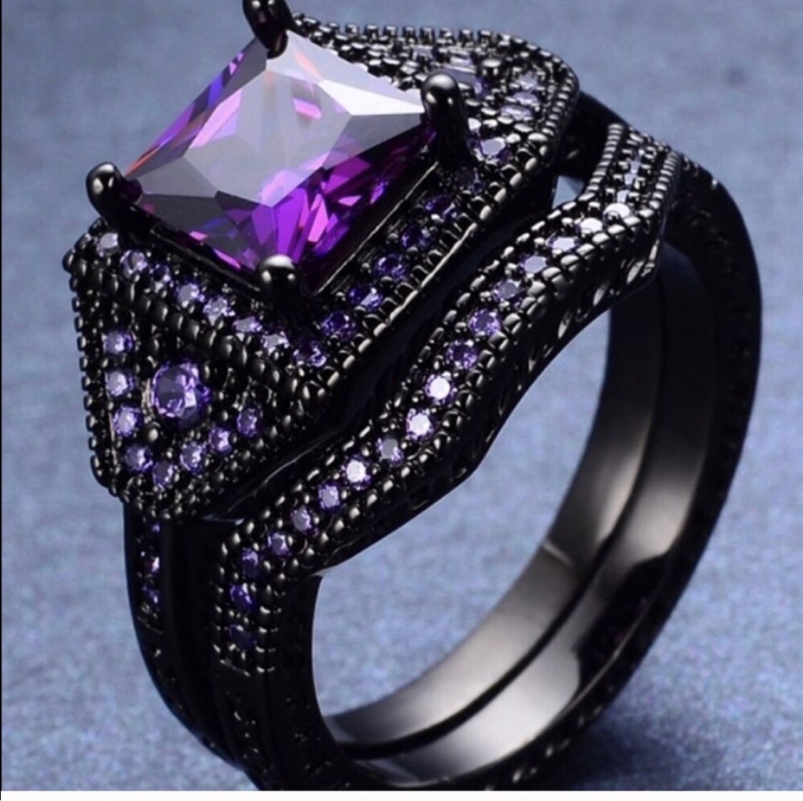 New s925 black gunmetal wedding ring set engagement ring