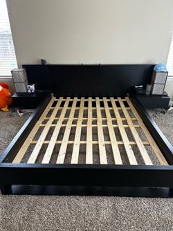 Queen bed frame floating night stands