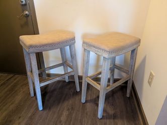 Set of 2 Backless Bar Stools with Nailhead Trim