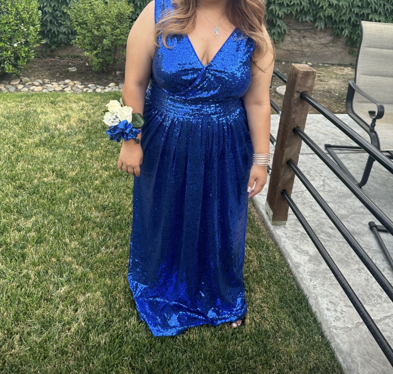 Blue Sequence Floor Length Dress