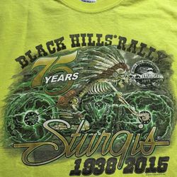 STURGIS BLACK HILLS RALLY 75 YEARS 2015 T SHIRT NEON GREEN SIZE MEDIUM