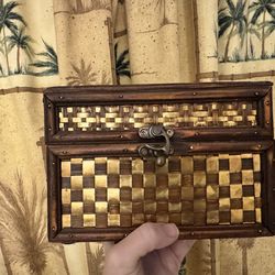 Vintage Asian Ratan and Wood Woven Box