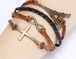 Eiffel Tower, cross and infinity bracelet