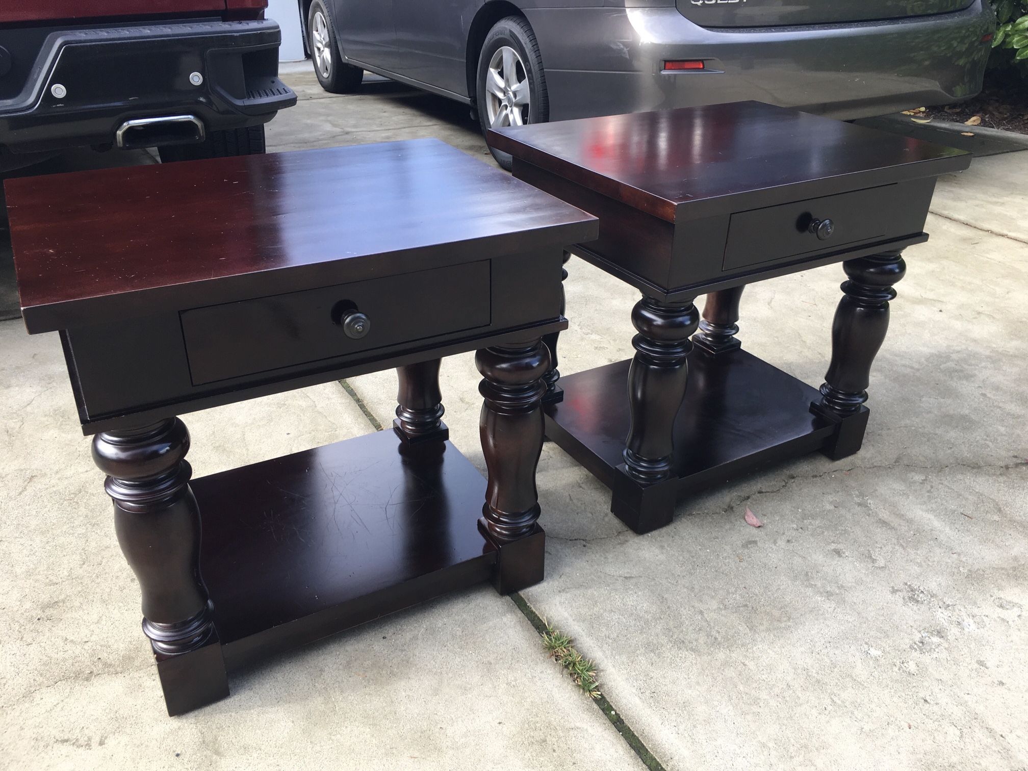 Rustic Solid Wood 2 Piece End Table Set