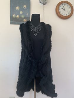 Real Rabbit Fur Black Stretchy Vest Jacket Brand Sz S/M New