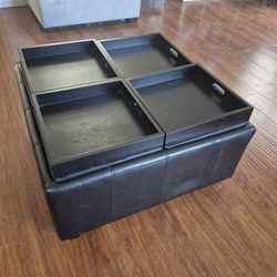 Black Leather Ottoman 